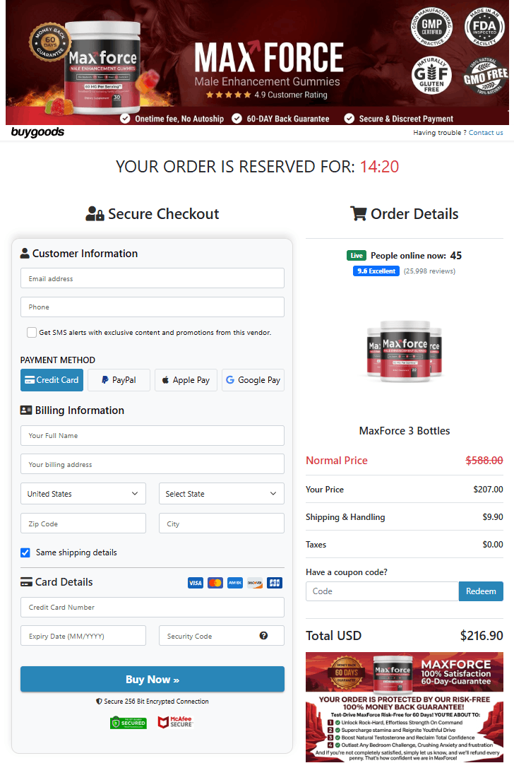 Max Force Billing Interface & Order Screen